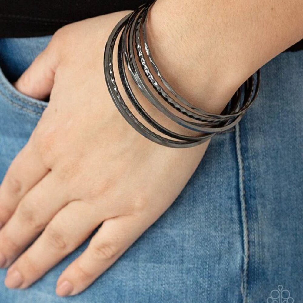 Gunmetal Bangle Bracelet Set - Women's Fashion Jewelry